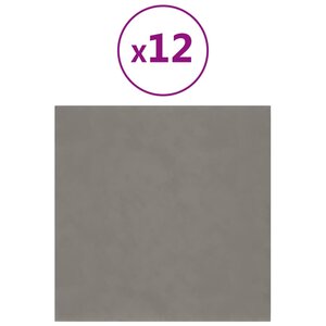 vidaXL Panneaux muraux 12 Pièces Gris clair 30x30 cm Velours 1 08 m²