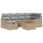 vidaXL Ensemble de canapé de jardin 7 pièces avec coussins beige en rotin poly