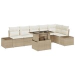 vidaXL Ensemble de canapé de jardin 7 pièces avec coussins beige en poly rattan