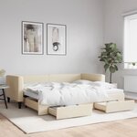 vidaXL Lit de jour avec gigogne et tiroirs sans matelas crème 90x200cm
