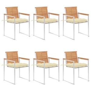 vidaXL Chaises de jardin lot de 6 avec coussins Bois de teck massif