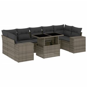vidaXL Salon de jardin 8 Pièces avec coussins gris résine tressée