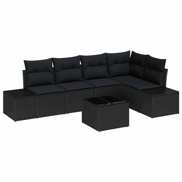 vidaXL Ensemble de canapé de jardin 6 Pièces Noir polyrotin