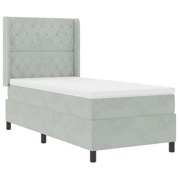 Lit Box Spring vidaXL avec Matelas Gris Clair 100x200 cm Velours