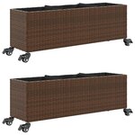 vidaXL Jardinières et roulettes 2Pièces marron 107x32x38cm résine tressée