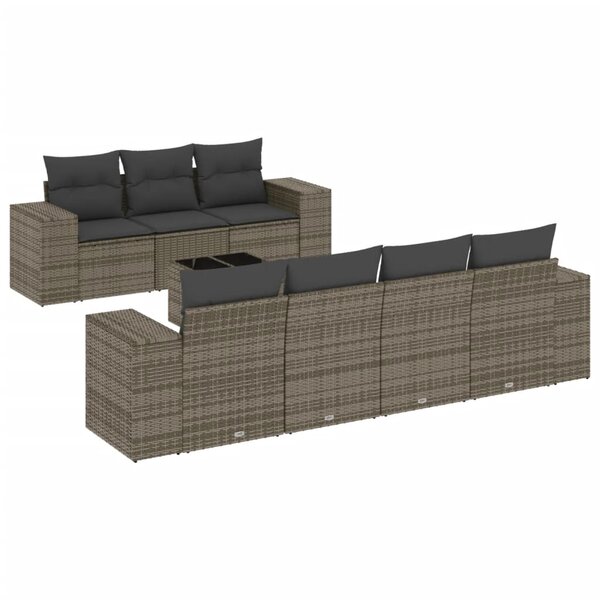 vidaXL Salon de jardin 8 Pièces avec coussins gris résine tressée