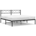 vidaXL Cadre de lit métal avec tête de lit noir 140x190 cm