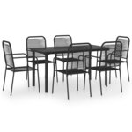 vidaXL Mobilier à dîner d'extérieur 7 Pièces Noir Verre et acier