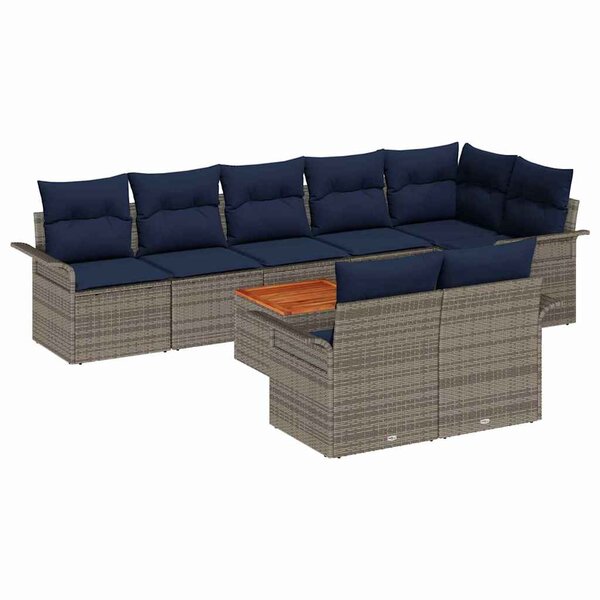 vidaXL Ensemble de canapé de jardin avec coussin 9 Pièces Gris polyrotin