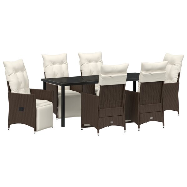 vidaXL Set de Salle à Manger de Jardin 7 Pièces avec Coussins Marron en Rattan Poly