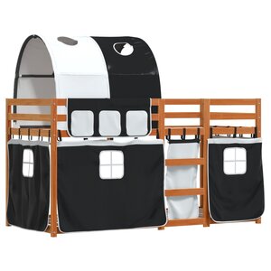 vidaXL Lit superposé avec rideaux blanc/noir 75x190 cm bois pin massif