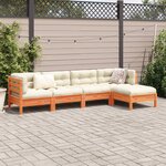 vidaXL Salon de jardin 5 Pièces avec coussins cire marron bois pin massif
