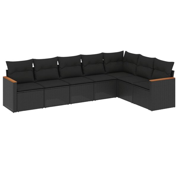 vidaXL Salon de jardin 7 Pièces avec coussins noir résine tressée