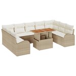 Set de sofa de jardin 10 pièces avec coussins Beige Poly Rattan