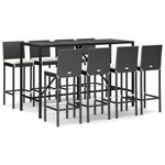 vidaXL Ensemble de bar de jardin 9 Pièces avec coussins noir poly rotin