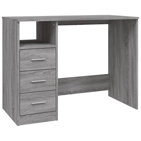 Bureau table poste de travail meuble d'ordinateur informatique étude avec tiroirs sonoma 102 x 50 x 76 cm bois d'ingénierie gris 02_0023474