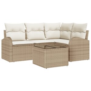vidaXL Ensemble de Canapé de Jardin 5 Pièces avec Coussins Marron Rattan Poly