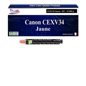 T3AZUR - Toner compatible avec Canon IR-C2020 IR-C2025i IR-C2030 IR-C2050 IR-C2058 IR-C2100 IR-C2105 IR-C2220i IR-C2225 IR-C2230 remplace Canon CEXV34 (3785B002) Jaune - 19 000 pages