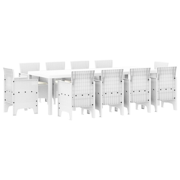vidaXL Ensemble de Salle à Manger de Jardin de 11 Pièces avec Coussins Blanc Rattan Poly