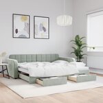 vidaXL Lit de jour avec gigogne et tiroirs gris clair 90x190cm velours