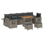 vidaXL Canapé de jardin 10 pièces avec coussins gris en poly rattan acacia