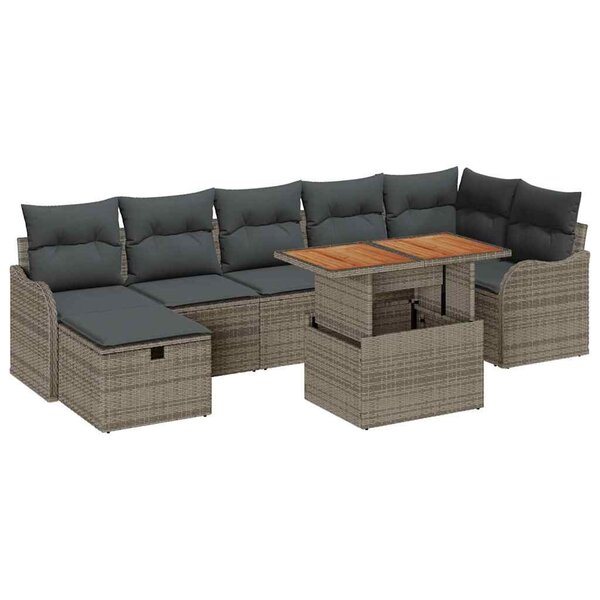 vidaXL Ensemble de canapé de jardin 8 Pièces Gris Poly rotin
