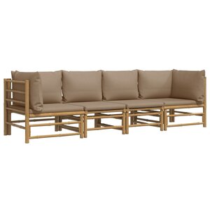 Salon de jardin meuble d'extérieur ensemble de mobilier 4 pièces avec coussins taupe bambou 02_0016207