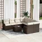 Canapé de jardin 9 pièces avec coussins en poly rattan marron