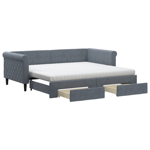 vidaXL Lit de jour avec gigogne et tiroirs gris foncé 90x190cm velours