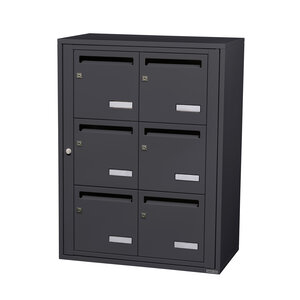 Bloc collectif Leabox 2x3 grade 3 simple face intérieur fixation murale gris anthracite ral 7016 finition brillante