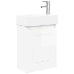 vidaXL Meuble de salle de bain avec robinet Blanc brillant