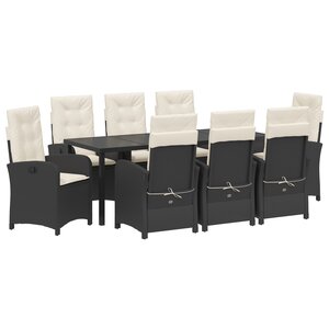 vidaXL Ensemble de repas de jardin de 9 pièces avec coussins en Rattan Poly Noir