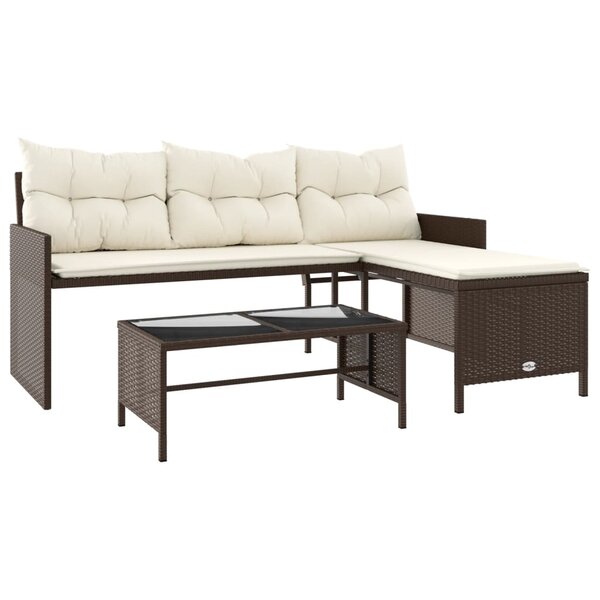vidaXL Canapé de jardin avec table et coussins en forme de L marron