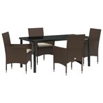 Ensemble de Salle à Manger de Jardin 5 Pièces avec Coussins en Poly Rattan Marron