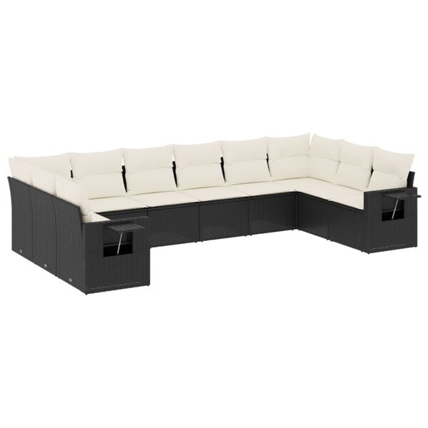 vidaXL Salon de jardin 10 Pièces avec coussins noir résine tressée
