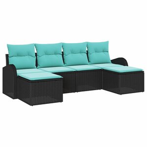 vidaXL Ensemble de Canapés 6 Pièces Noir et turquoise polyrotin