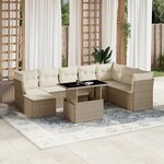 vidaXL Salon de jardin avec coussins 9 Pièces beige résine tressée