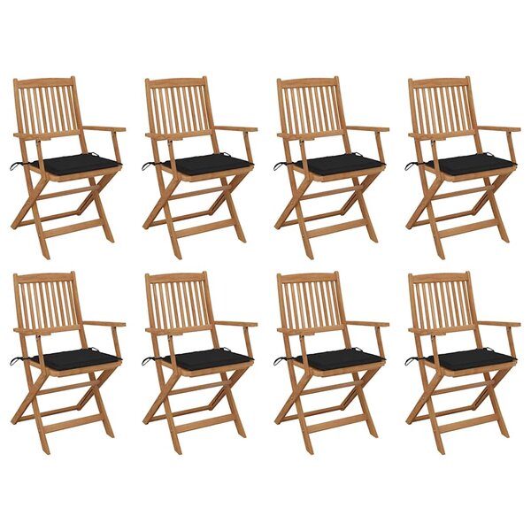vidaXL Chaises pliables d'extérieur et coussins lot de 8 Bois d'acacia