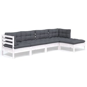 vidaXL Salon de jardin 5 Pièces avec coussins blanc bois de pin