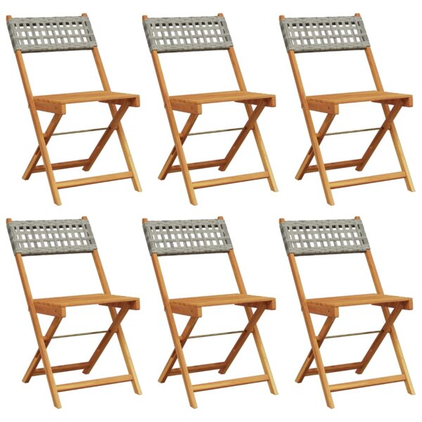 vidaXL Chaises de jardin pliantes lot de 6 gris poly rotin bois massif