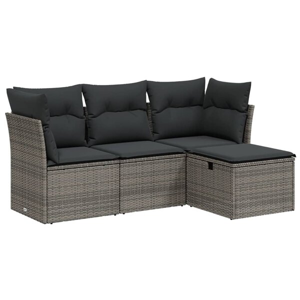 vidaXL Salon de jardin 4 Pièces avec coussins gris résine tressée