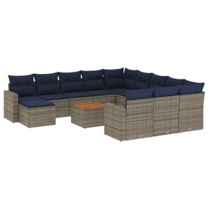 vidaXL Salon de jardin avec coussins 13 Pièces gris résine tressée