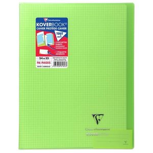 CLAIREFONTAINE Koverbook Cahier piqure 96 pages avec rabats - 240 x 320 mm - 5 x 5 papier PEFC 90 g - Vert