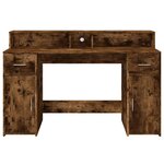 Bureau table poste de travail meuble d'ordinateur informatique étude et lumières LED chêne fumé 140 x 55 x 91cm bois d'ingénierie brun 02_0023784