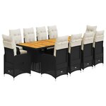 vidaXL Ensemble de bistro de jardin 11 Pièces coussins noir poly rotin