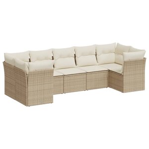 vidaXL Salon de jardin avec coussins 7 Pièces beige résine tressée