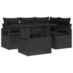Ensemble de 5 Pièces de Canapés de Jardin avec Coussins en Poly Rattan Noir