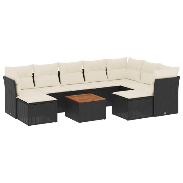 vidaXL Salon de jardin 10 Pièces avec coussins noir résine tressée