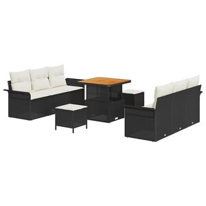 vidaXL Ensemble de canapé de jardin avec coussin 9 Pièces Noir et Crème