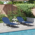 vidaXL Transat pliant 2 Pièces portable en tissu Oxford bleu 600D